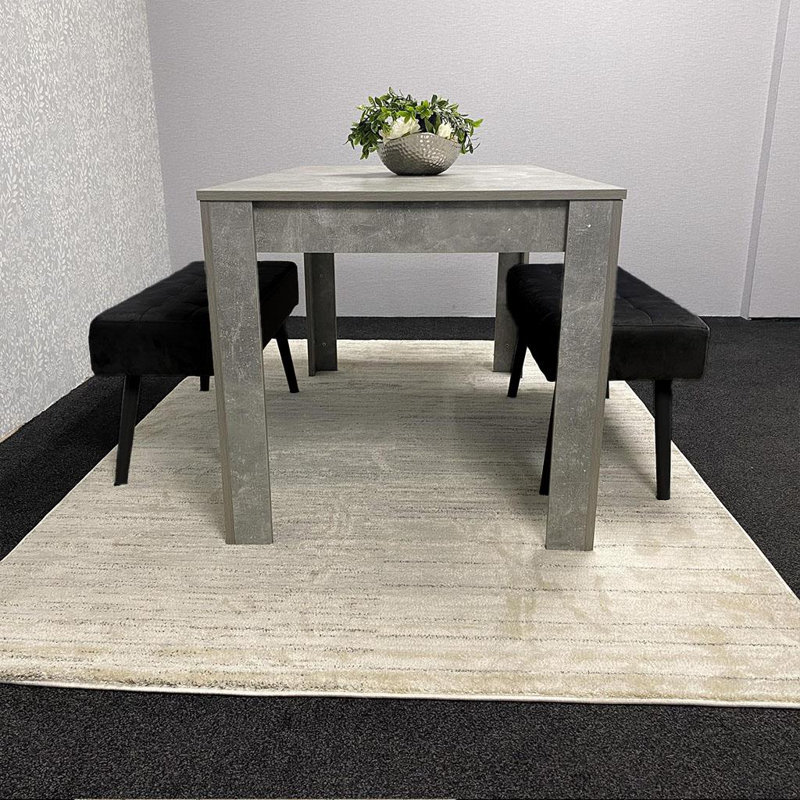 Fairmont Dining Table with 2 Velvet Benches Set, 75cm H x 140cm L x 80cm W, Stone Grey