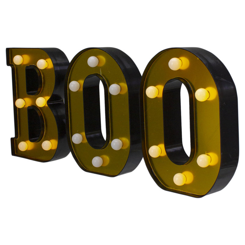 Enseigne lumineuse d'Halloween à DEL «BOO», H 6,5 po x l 4,75 po x P 1 po, Jaune
