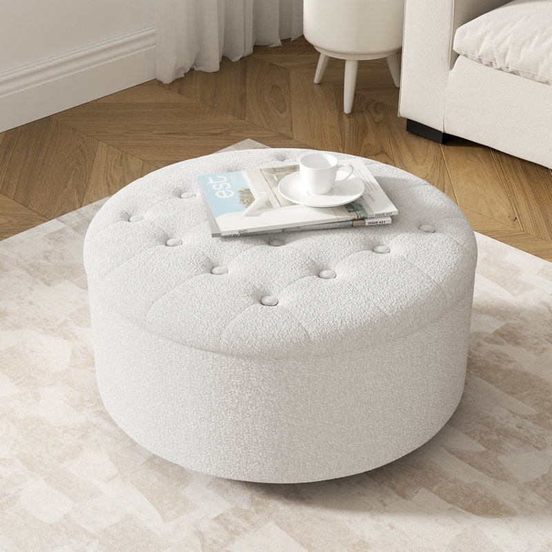Winston Porter Upholstered Ottoman with Storage, Beige Teddy