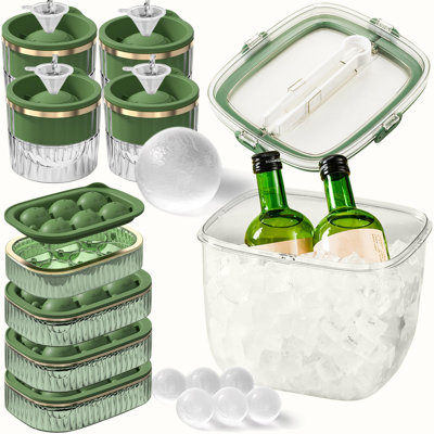Ice Cube Tray For Freezer With Lid And Bin Silicone Ice Cube Tray Ice Bucket Kitchen Round Ice Cube Mold Set Of 4 Large Ice Balls And 24 Small Ice Bal -  Prep & Savour, 40A937C64EF6487D877E351AF42481F1
