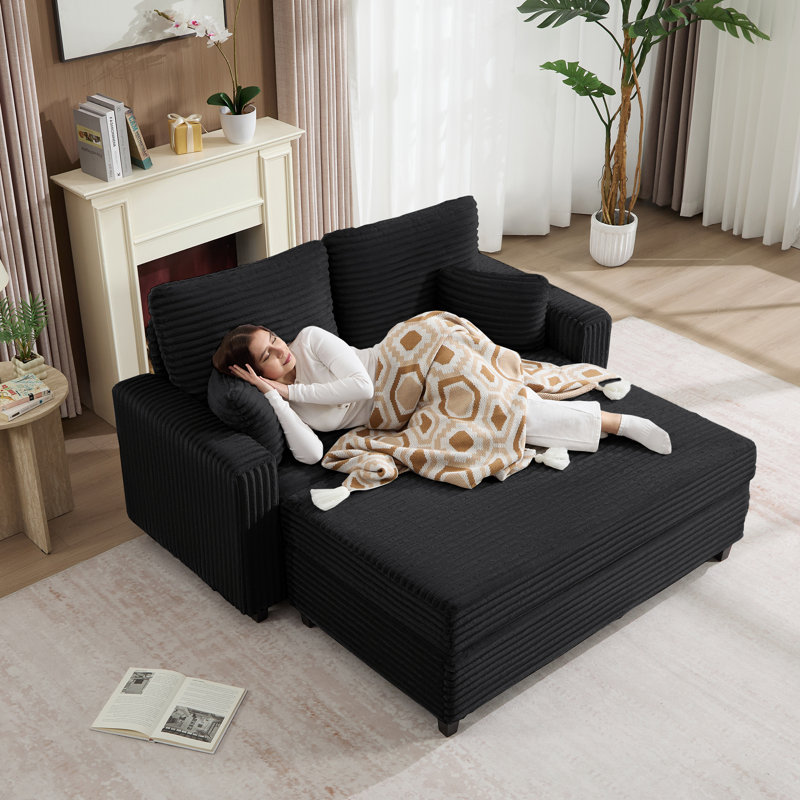 63.4'' Oversized Convertible Chaise Lounge with Storage Ottoman, Upholstered Loveseat with Throw Pillows and Armrests, Chenille Sleeper Sofa Bed for Living Room
