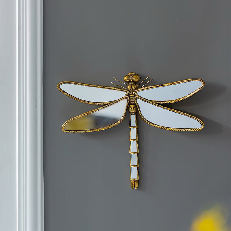 Dragonfly Shaped Accent Mirror with Golden Finish