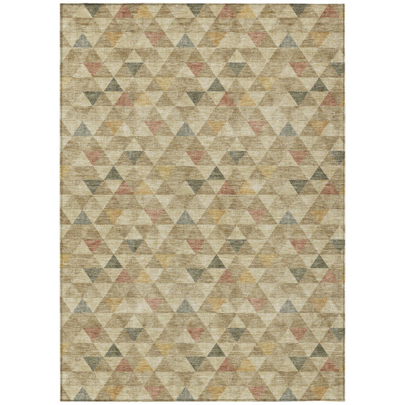 Tapis extérieur lavable à motif géométrique beige et taupe 5 pi x 8 pi beige