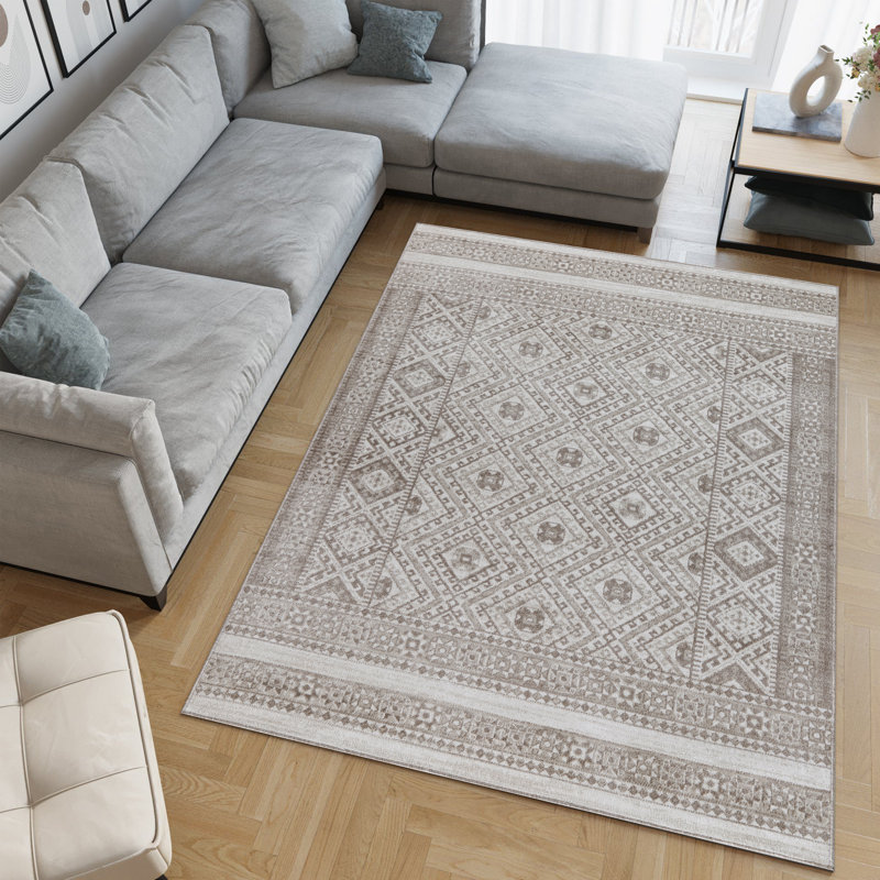 Machine Washable Alden Beige/Brown Rug, Rectangle 10' x 14'