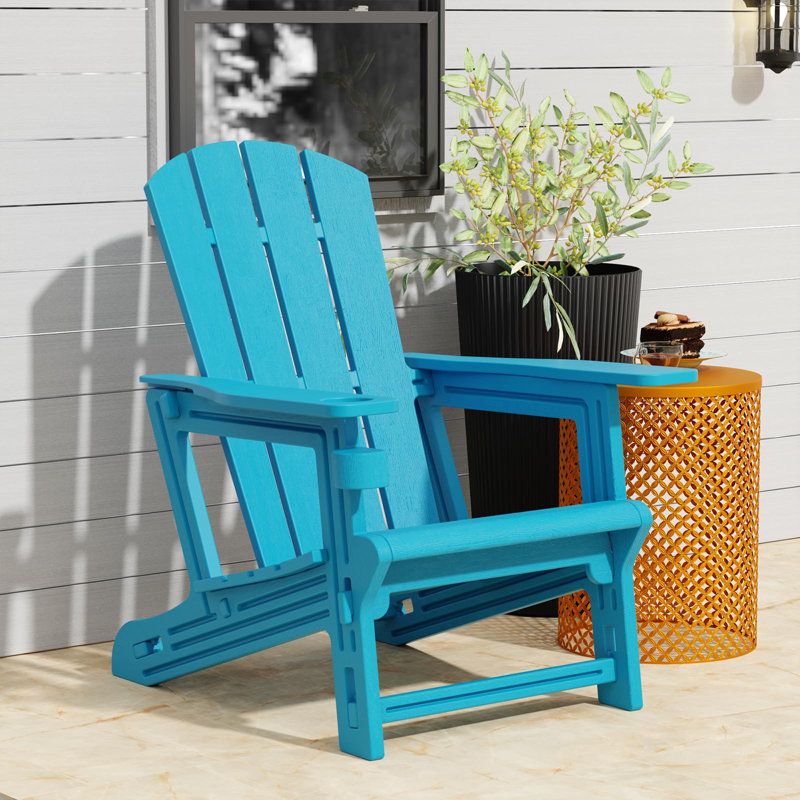 Adirondack Chair with Cup Holder All-Weather Reclining Chair for Patio Deck Backyard and Poolside, Sky Blue