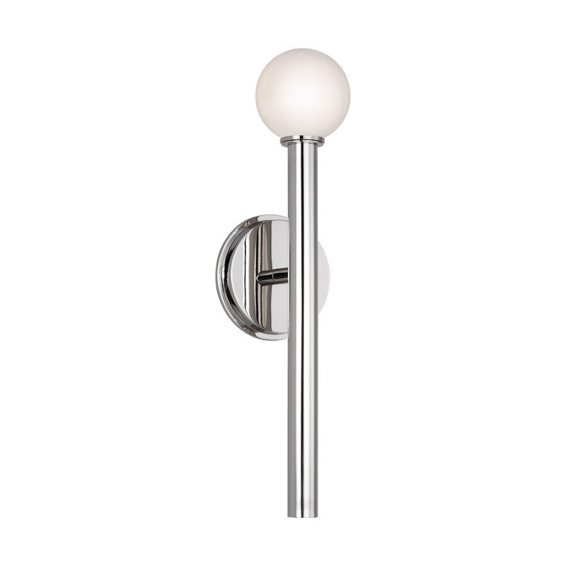 Polished Nickel Modern Vanity Sconce with White Glass Shade