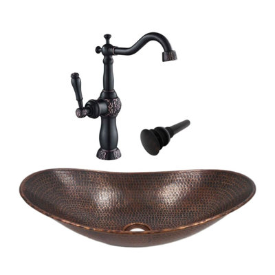 18" Brushed Copper Vessel Bath Sink Drain & Faucet