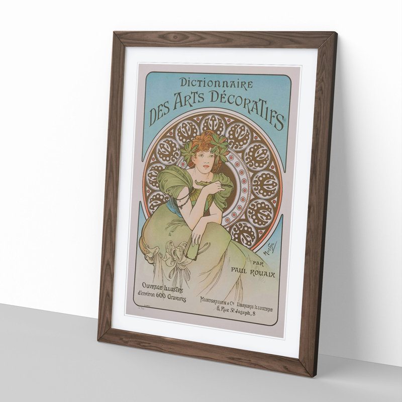 Decorative Arts by Alphonse Mucha - Picture Frame Graphic Art, Walnut Framed, 36cm H x 27cm W x 2cm D