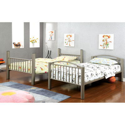 Contemporary Style Twin Over Twin Metal Structure Bunk Bed Movable Ladder Rails Convert Into Two Beds Metallic Gold