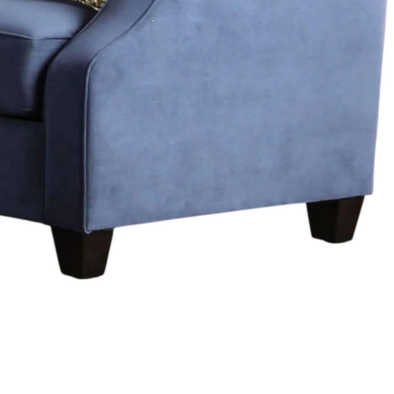 Causeuse Omis, velours bleu marine, 5 coussins décoratifs, bois massif, 65 pouces
