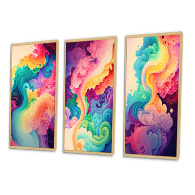 " Multicolor Swirly Clouds I " 3 - Pieces