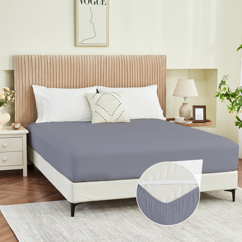  Sunflower Brushed Microfiber Fitted Sheet Only With Straps Fits Up To 14, Queen Fitted Sheet, Ultimate Gray