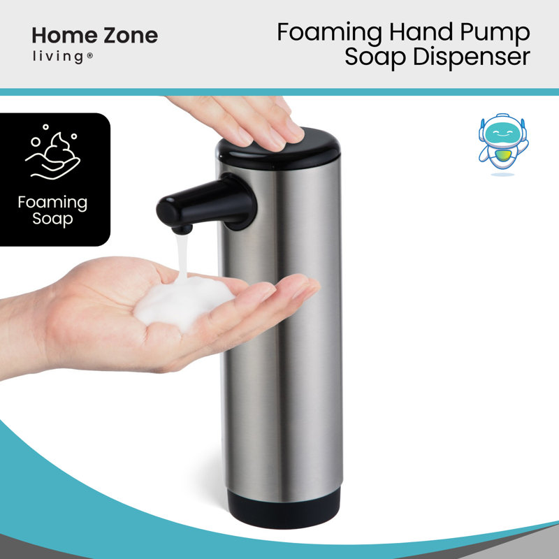 Distributeur de savon mousse pour les mains avec bouteille rechargeable, acier inoxydable, pompe manuelle, argent, Silver