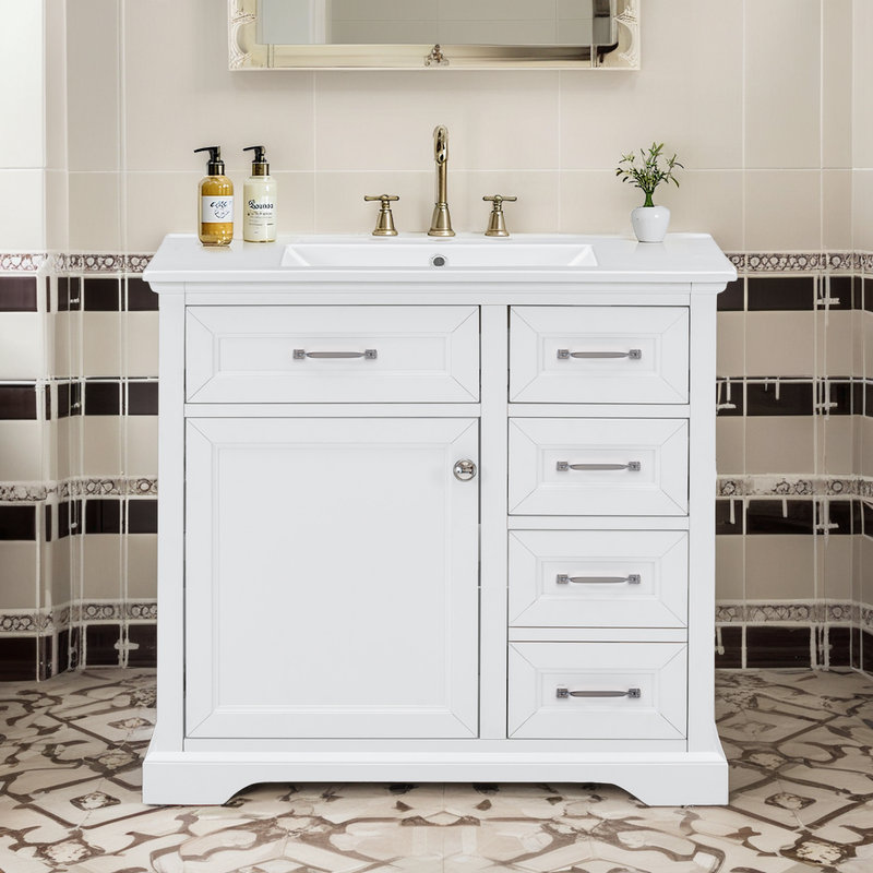 Ensemble de meuble-lavabo 36 po avec lavabo sous-comptoir en céramique - Rangement à fermeture en douceur - Compatible avec robinet 8 po?