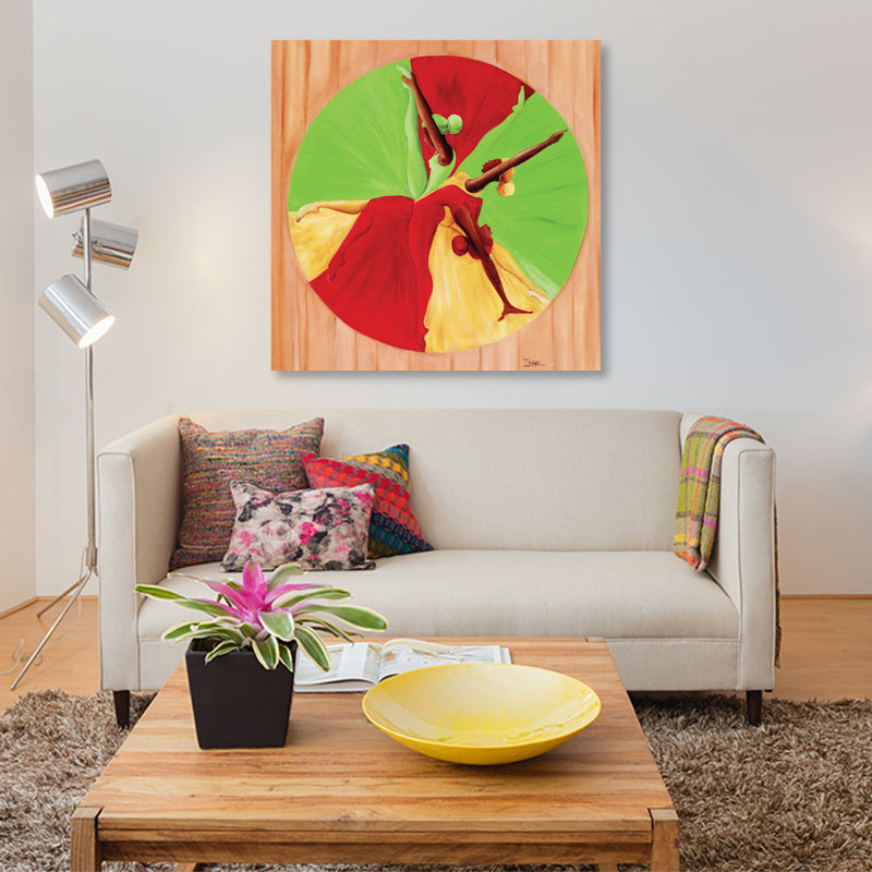 « danse circle », impression sur toile, H 18 po x l 18 po x P 1,5 po, Toile avec cadre noir, Pas de tapis