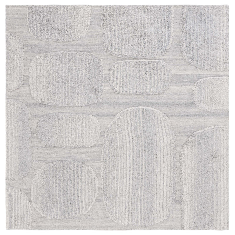 Brogun Solid Colour Handmade Flatweave Wool/Cotton Area Rug in Grey, Square 6'