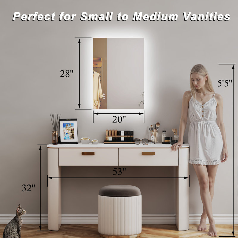 Modern ETL Certified LED Frameless Backlit Anti-Fog Dimmable Tempred 3-color Temperatures Rectangular Vanity Mirror For Bathroom