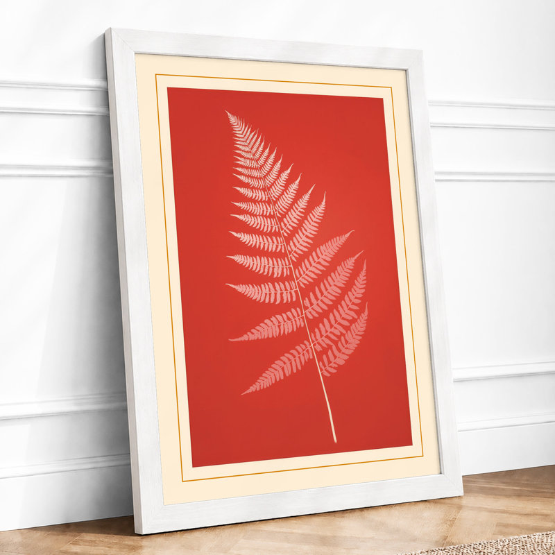 Cream Fern On Red Botanical - Print, A1 - 84.1 x 59.4 cm, White