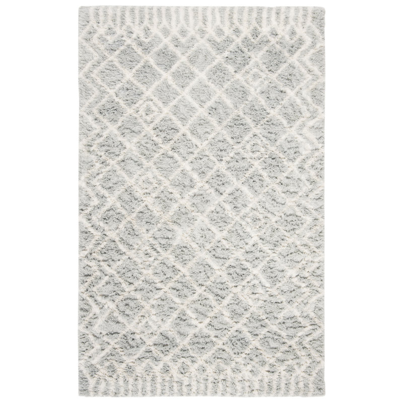 Tapis bleu / ivoire en laine et coton touffeté à la main Derron, Rectangle 8 pi x 10 pi