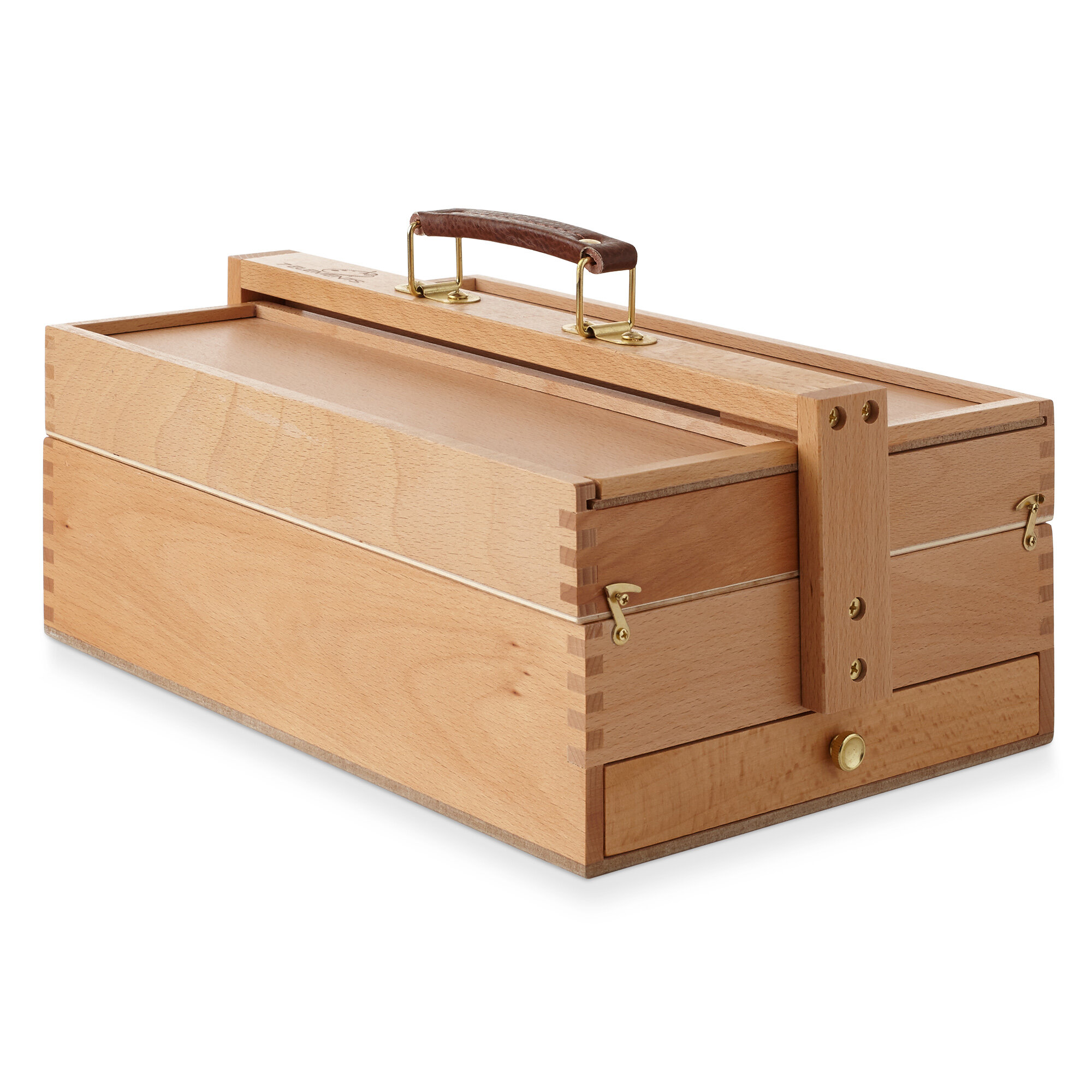 3 Drawer Beechwood Artist Storage Supply Tool Box - 7 Elements