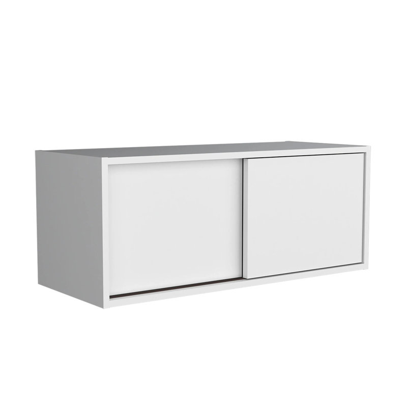 Armoire flottante blanche de style moderne avec porte coulissante - Améliore l'espace de bureau et d'étude pour plus de fonctionnalité et d'organisation