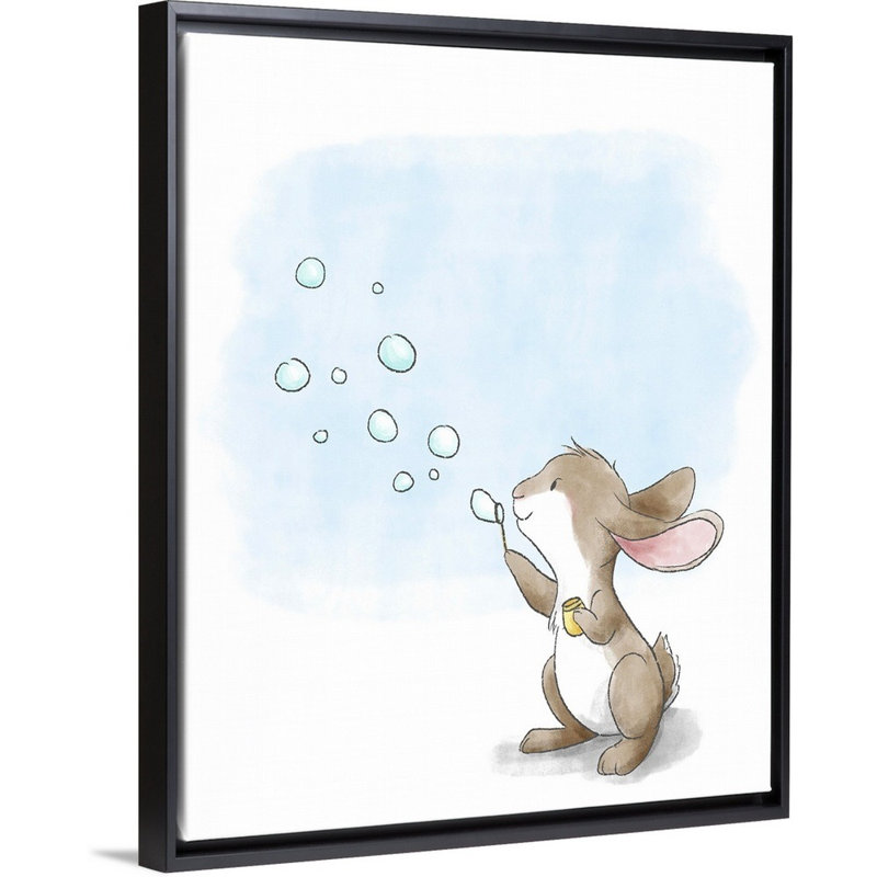 « souffleing bubbles », impression Little Bunny, H 30 po x l 24 po x P 1,75 po, Cadre pour toile flottant noir