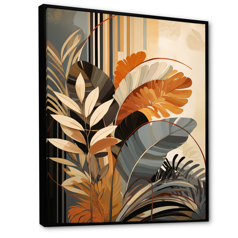 Funky Foliage In Terracotta Tons - Abstract Botanicals, art mural, Cadre flottant noir, H 32 po x l 24 po x P 1 po