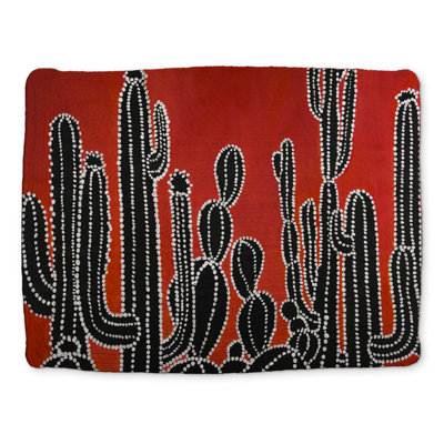 Black Tall Cactus Floral Retro Braided Polyester Placemat