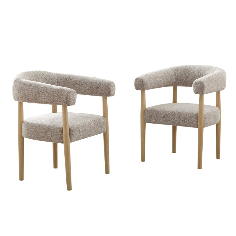 19.3" Seat Height Upholstered Side Dining Armchair with Solid Wood Legs, Brown
