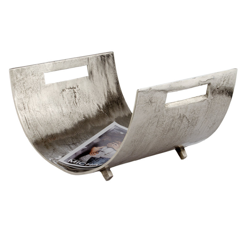 Silver Aluminum Freestanding Magazine and Log Basket