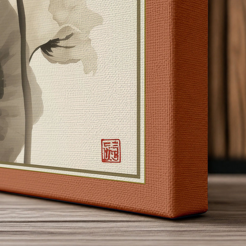 Lotus in Bloom Japandi - Wrapped Canvas, 24x16 - 61.0 x 40.6 cm, Terracotta Border
