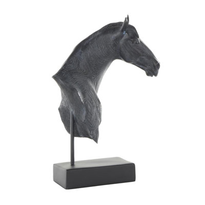 Cleaster Resin Horse Decorative Black Sculpture with Black Rectangular Base