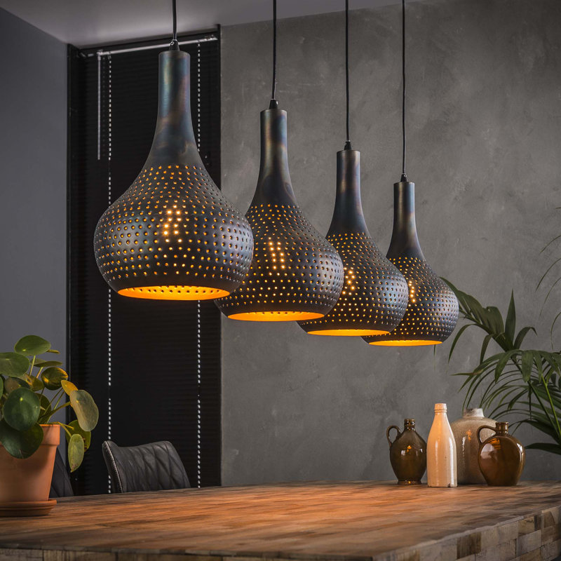 Dollard 4 - Light Matte Black Kitchen Island Pendant, Black/Brown