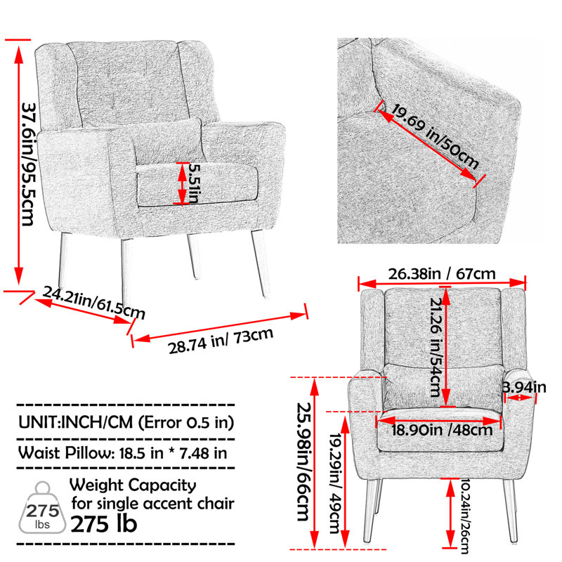 Fauteuil d'appoint moderne pour la détente. Tissu, ergonomique, construction confortable, style, dossier ergonomique, bois.