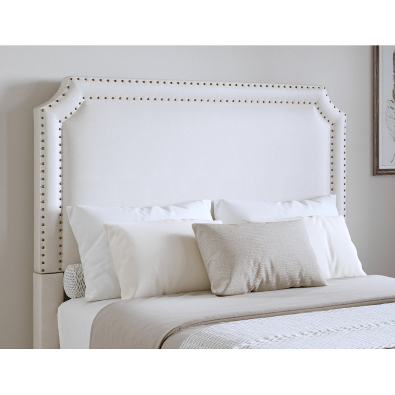 Roeder Upholstered Headboard, King, White/Brass