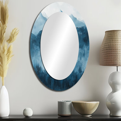 Éléphant d'Afrique moderne dans les montagnes I - décor de miroir mural ovale bleu