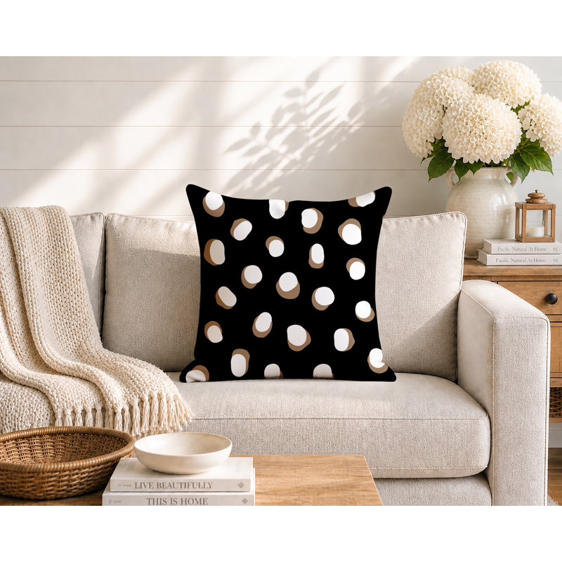 Oreiller réversible intérieur / extérieur Jayi Spots, 20 x 20, Noir