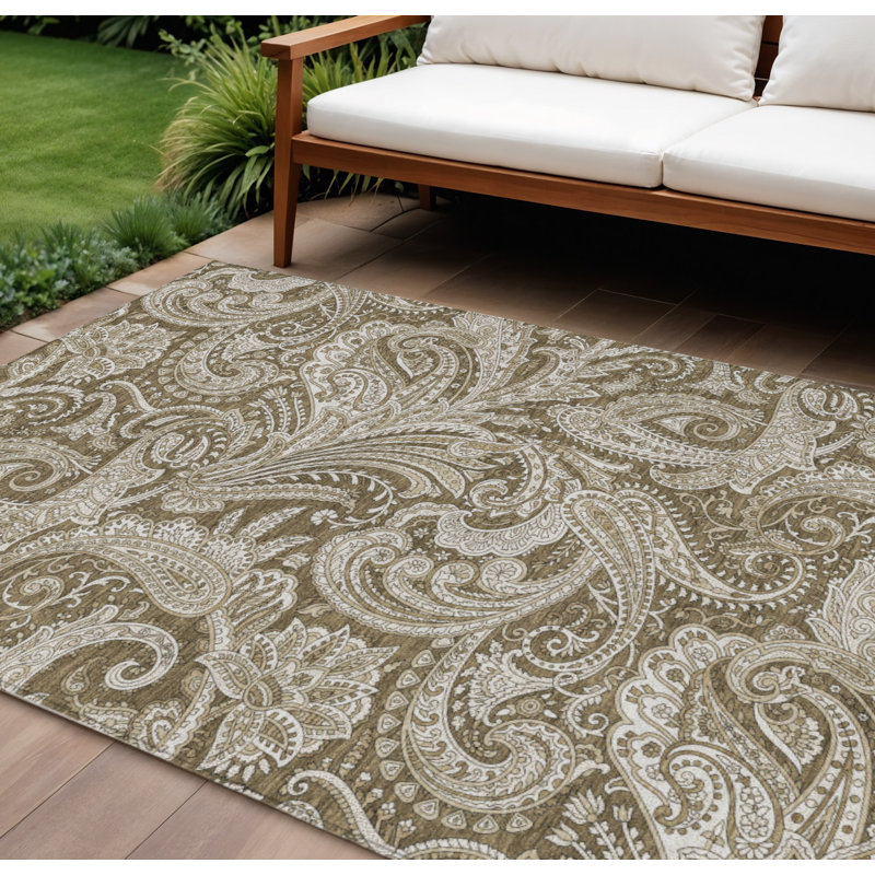 Tapis intérieur lavable à motif cachemire beige et ivoire 8 pi x 10 pi chocolat
