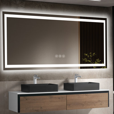 Miroir de salle de bain 84 po x 40 po à DEL sans cadre, miroir intelligent