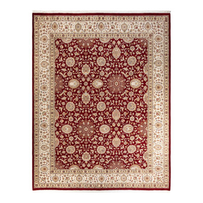 Tapis unique rouge / beige / ivoire noué à la main 9 pi 3 po x 11 pi 10 po Hayner