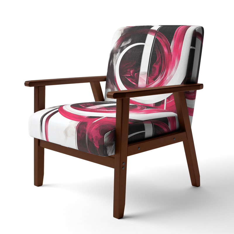 Chaise d'appoint rembourrée, fauteuil moderne Jifi, Polyester rouge / blanc, Accoudoirs carrés bruns