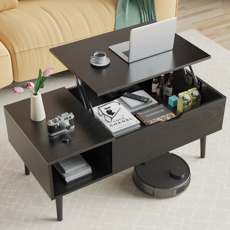 Lift Top Rectangular Coffee Table, 4-in-1 Multi-Function and Large Coffee Table with Storage, Black