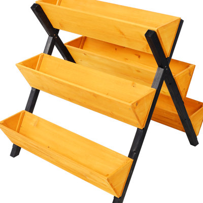 Lit surélevé en bois brun à 3 niveaux pour jardin Courtyard