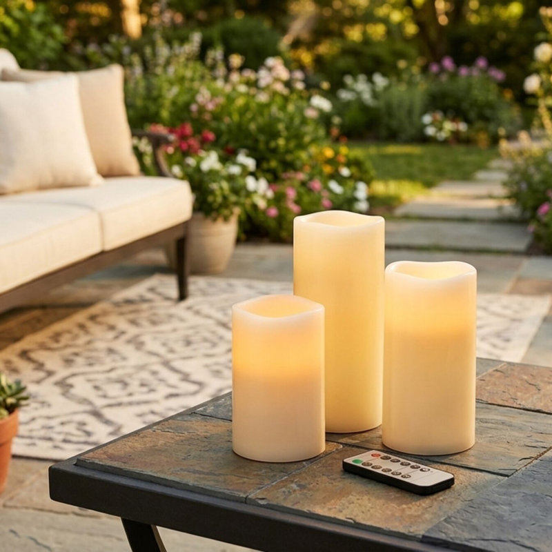 Set of 3 Waterproof LED Pillars, 3X4,5,6 Inch