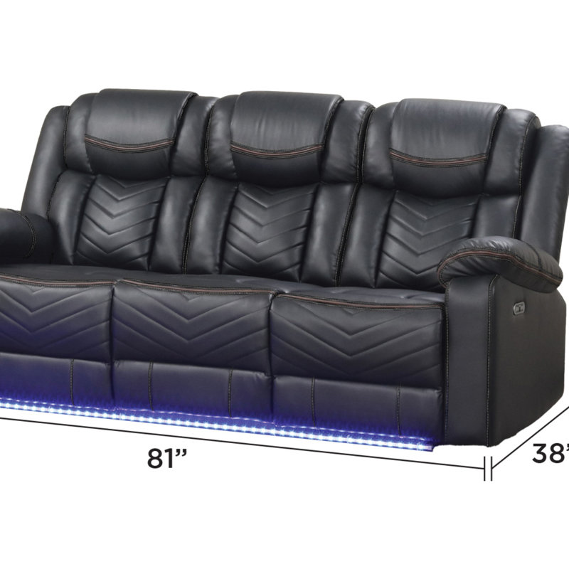 Challenger Modern LED Power Recliner Set With Bluetooth Speakers And USB Ports, Perfect For Contemporary Living, Black