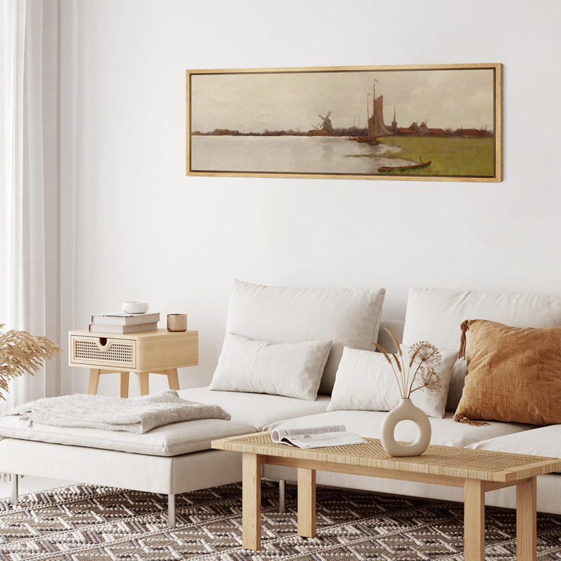 «Rustic Countryside Quiet Riverbank Classic Landscape», reproduction d'art sur toile, H 20 po x l 60 po, Naturel