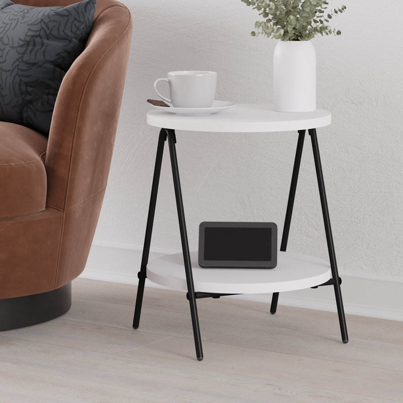 Ritzman Compact Side Table Round Top with Metal Legs, White