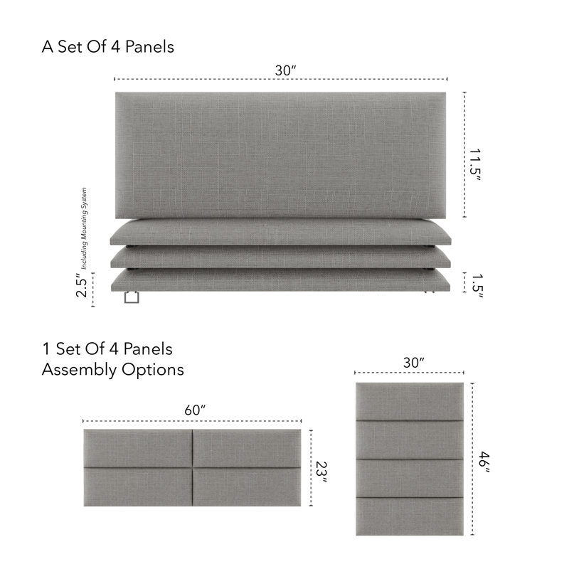 Garen Upholstered Headboard, Super King (6'), Cotton Weave Grey Mist
