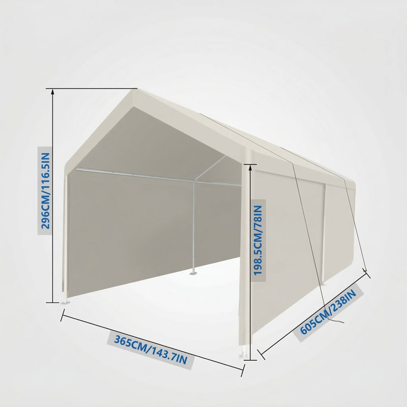 Portable Carport Garage Tent, Size 12 by 20 Feet, Robust Construction for Outdoor Storage Protection, Finished in White