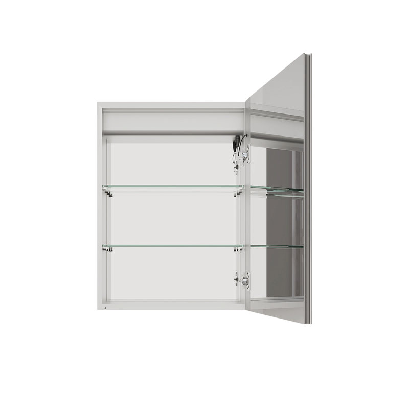 Armoire de salle de bain 26 po x 20 po avec miroir DEL, anti-buée, imperméable, armoire de salle de bain lumineuse à porte simple 3000K ~ 6000K avec interrupteur tactile, à intensité variable, encastrée ou à fixation en surface (porte droite)